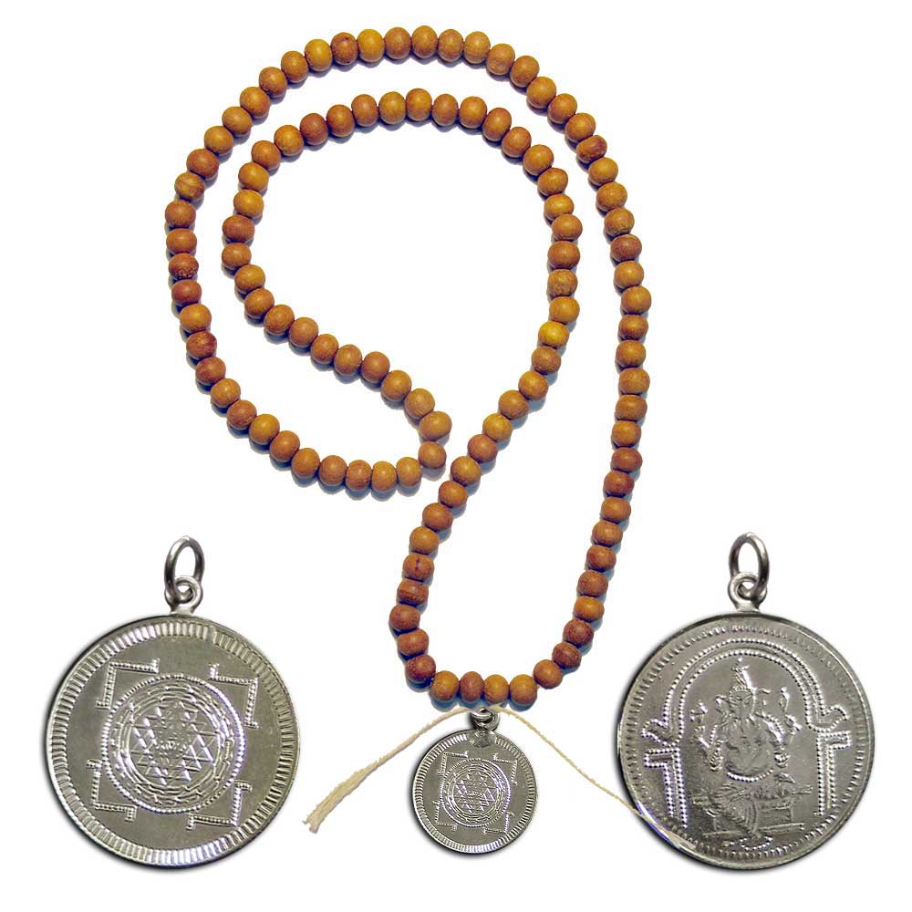 Sandalwood Mala with Ganesh sri Yantra Charm